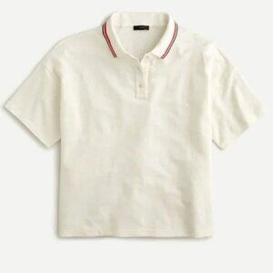 NWT J.Crew XS/S Oversized Pique Polo T-Shirt Linen Cotton Blend Ivory